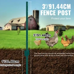 VEVOR 3 Feet Fence Post, 10 Pack U-Channel Heavy Duty Metal Fence Posts, Sturdy Steel Fence Stakes for Garden Yard, Lawn, Farms and Outdoor Wire Fencing, Green
