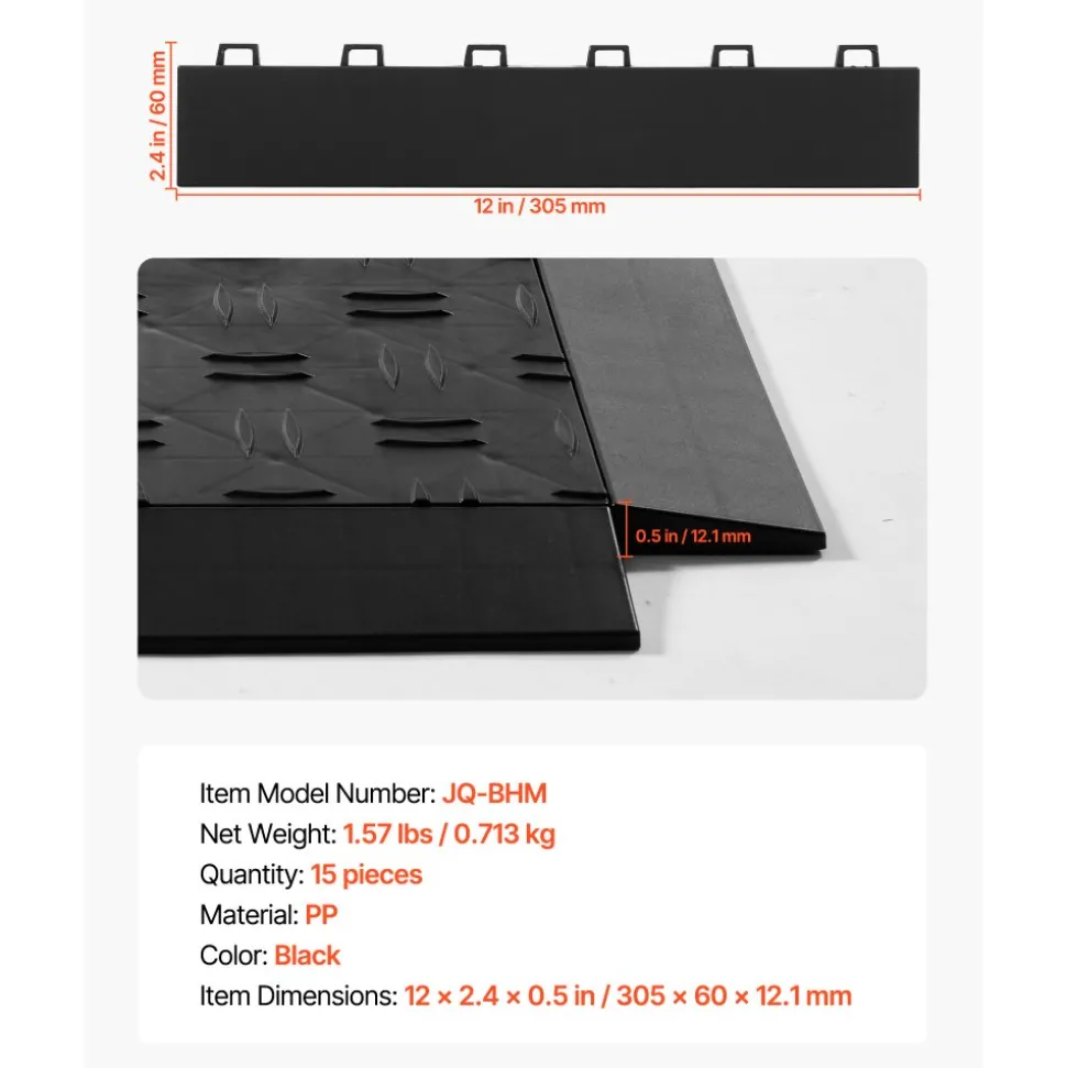 VEVOR Female Garage Floors Transition Edge Kit, 15 PCS Sturdy PP Interlocking Modular Garage Floor Edging Slip-resistant, Easy Assembly Compatible Only With VEVOR Upgraded 6-Lock Garage Mats, Black