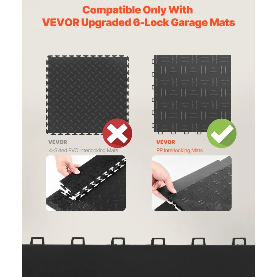 VEVOR Female Garage Floors Transition Edge Kit, 15 PCS Sturdy PP Interlocking Modular Garage Floor Edging Slip-resistant, Easy Assembly Compatible Only With VEVOR Upgraded 6-Lock Garage Mats, Black