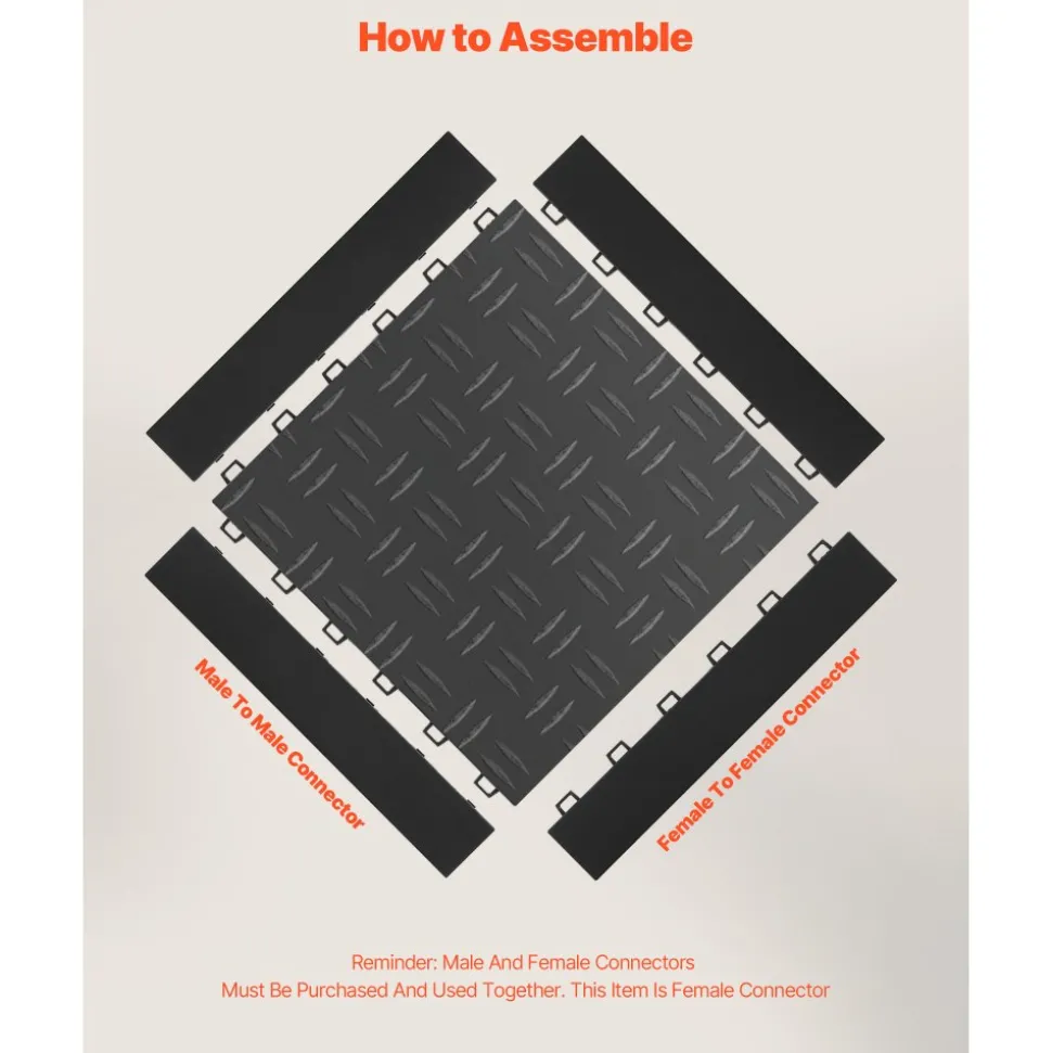 VEVOR Female Garage Floors Transition Edge Kit, 15 PCS Sturdy PP Interlocking Modular Garage Floor Edging Slip-resistant, Easy Assembly Compatible Only With VEVOR Upgraded 6-Lock Garage Mats, Black