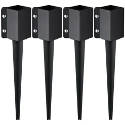 VEVOR Fence Post Anchor Ground Spike, 4 Pack 24 x 4 x 4 Inches Outer Diameter (Inner Diameter 3.5 x3.5 Inches), Metal Black Powder Coated Post Stake Ground, for Mailbox Deck Garden Railing