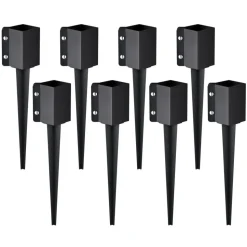 VEVOR Fence Post Anchor Ground Spike, 4 Pack 36 x 4 x 4 Inches Outer Diameter (Inner Diameter 3.5 x3.5 Inches), Metal Black Powder Coated Post Stake Ground, for Mailbox Deck Garden Railing