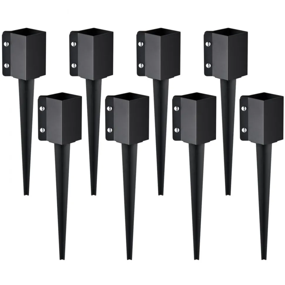 VEVOR Fence Post Anchor Ground Spike, 8 Pack 24 x 4 x 4 Inches Outer Diameter (Inner Diameter 3.5 x3.5 Inches), Metal Black Powder Coated Post Stake Ground, for Mailbox Deck Garden Railing