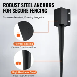 VEVOR Fence Post Anchor Ground Spike, 8 Pack 24 x 4 x 4 Inches Outer Diameter (Inner Diameter 3.5 x3.5 Inches), Metal Black Powder Coated Post Stake Ground, for Mailbox Deck Garden Railing