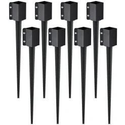 VEVOR Fence Post Anchor Ground Spike, 8 Pack 36 x 4 x 4 Inches Outer Diameter (Inner Diameter 3.5 x3.5 Inches), Metal Black Powder Coated Post Stake Ground, for Mailbox Deck Garden Railing