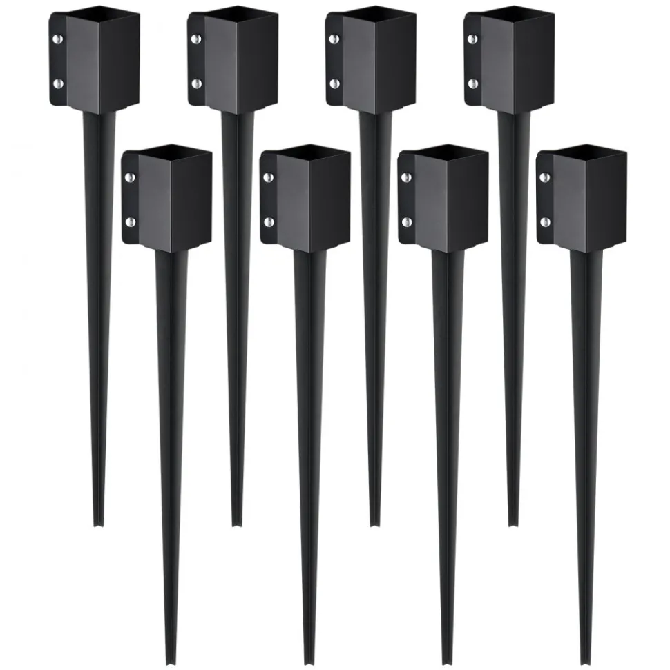 VEVOR Fence Post Anchor Ground Spike, 8 Pack 36 x 4 x 4 Inches Outer Diameter (Inner Diameter 3.5 x3.5 Inches), Metal Black Powder Coated Post Stake Ground, for Mailbox Deck Garden Railing