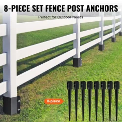 VEVOR Fence Post Anchor Ground Spike, 8 Pack 36 x 4 x 4 Inches Outer Diameter (Inner Diameter 3.5 x3.5 Inches), Metal Black Powder Coated Post Stake Ground, for Mailbox Deck Garden Railing