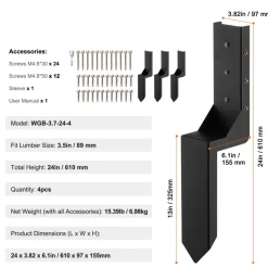 VEVOR Fence Post Anchor Repair Kit, 4 Pack Inner Diameter 3.5 x3.5 Inches Heavy Duty Steel Fence Post Support Stakes, Anchor Ground Spike for Repair Tilted, Broken Wood Fence Post, Enveloping