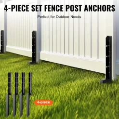 VEVOR Fence Post Anchor Repair Kit, 4 Pack Inner Diameter 2 x2 Inches Heavy Duty Steel Fence Post Support Stakes, Anchor Ground Spike for Repair Tilted, Broken Wood Fence Post
