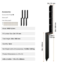 VEVOR Fence Post Anchor Repair Kit, 4 Pack Inner Diameter 2 x2 Inches Heavy Duty Steel Fence Post Support Stakes, Anchor Ground Spike for Repair Tilted, Broken Wood Fence Post
