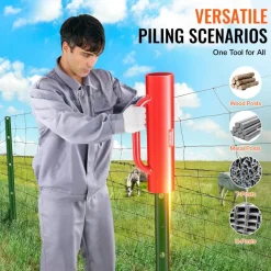 VEVOR Fence Post Driver with Handles, 2.7 in Inner Diameter T Post Pole Pounder, 14LB Heavy Duty Carbon Steel Hand Post Rammer, Farm Fencing Hole Digger for U Channel, Sign Pole, Wooden Post, Red