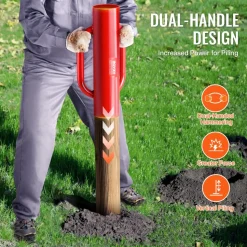 VEVOR Fence Post Driver with Handles, 2.7 in Inner Diameter T Post Pole Pounder, 14LB Heavy Duty Carbon Steel Hand Post Rammer, Farm Fencing Hole Digger for U Channel, Sign Pole, Wooden Post, Red