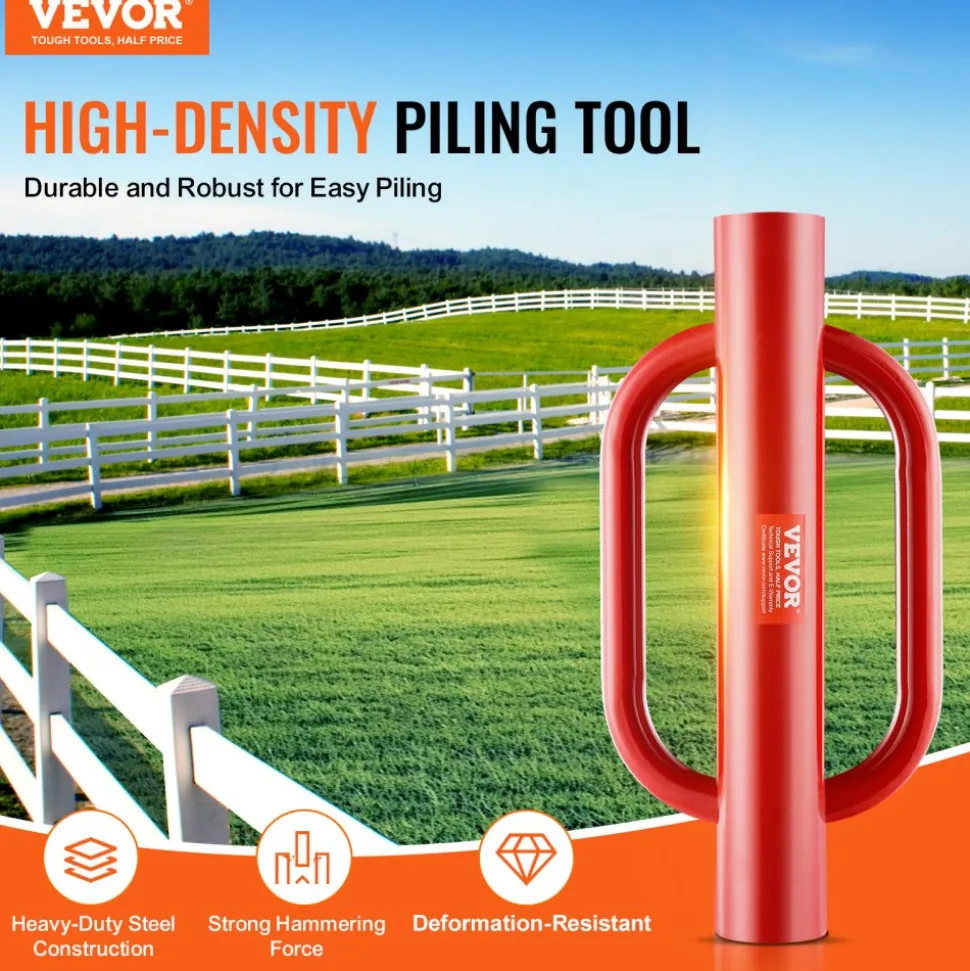 VEVOR Fence Post Driver with Handles, 4.11 in Inner Diameter T Post Pole Pounder, 22LB Heavy Duty Carbon Steel Hand Post Rammer, Farm Fencing Hole Digger for U Channel, Sign Pole, Wooden Post, Red