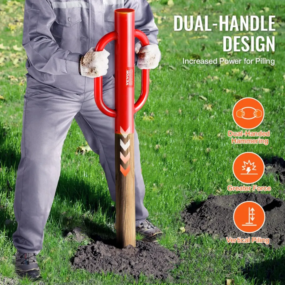 VEVOR Fence Post Driver with Handles, 4.11 in Inner Diameter T Post Pole Pounder, 22LB Heavy Duty Carbon Steel Hand Post Rammer, Farm Fencing Hole Digger for U Channel, Sign Pole, Wooden Post, Red