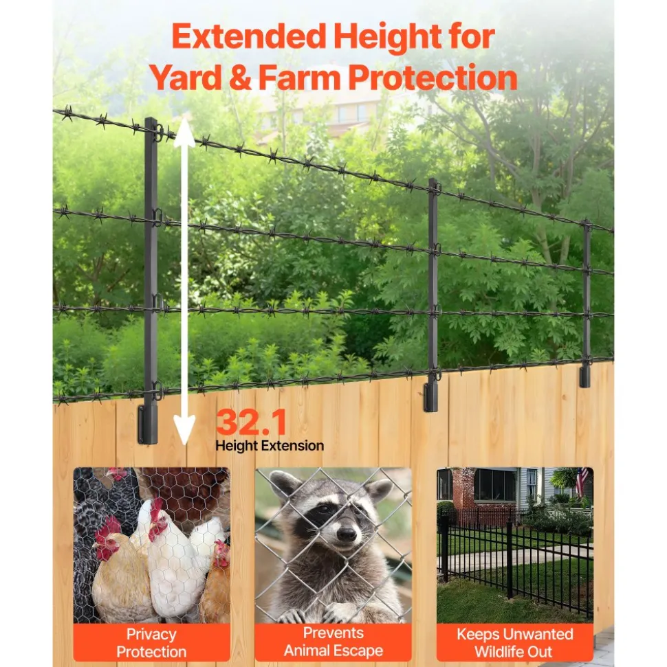 VEVOR Fence Post Extender, 12 Packs 32.1 in Barbed Wire Arm, Sturdy Steel Fence Height Extender, Flat or Surface Mounted Barbed Wire Extension Arms, Protect Privacy and Prevent Pets Jumping Off