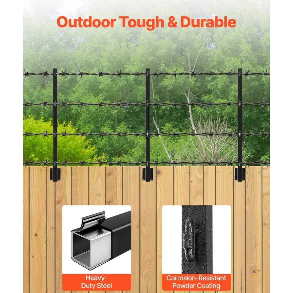 VEVOR Fence Post Extender, 12 Packs 32.1 in Barbed Wire Arm, Sturdy Steel Fence Height Extender, Flat or Surface Mounted Barbed Wire Extension Arms, Protect Privacy and Prevent Pets Jumping Off