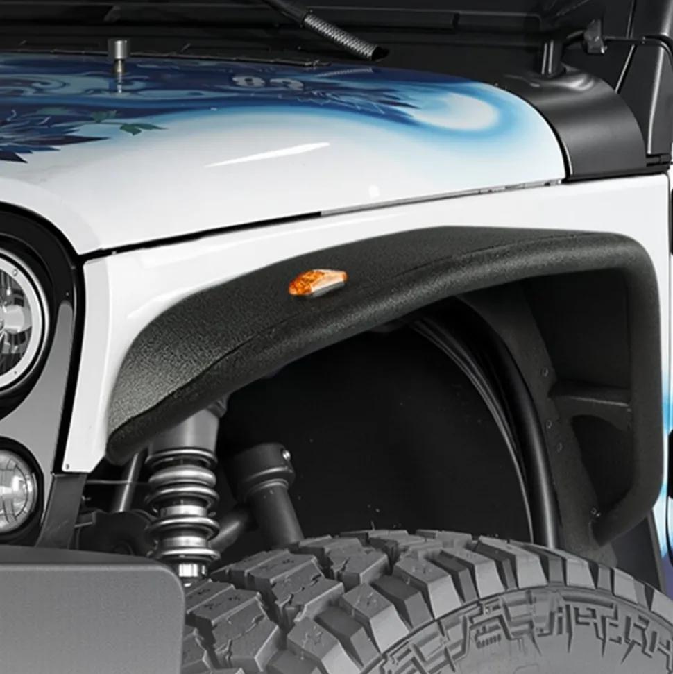VEVOR Fender Flare, Front Fender Flares Compatible with 2007-2018 Jeep JK/JKU 2/4 Doors, Off-Road Steel Liner Set with LED Lighting, Fenders for Jeep JK, Fine-Textured Black Paintable Wheel Flares Set