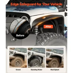 VEVOR Fender Flare, Front Fender Flares Compatible with 2007-2018 Jeep JK/JKU 2/4 Doors, Off-Road Steel Liner Set with LED Lighting, Fenders for Jeep JK, Fine-Textured Black Paintable Wheel Flares Set