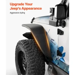 VEVOR Fender Flare, Front & Rear Jeep Fender Flares Compatible with 2007-2018 Jeep JK/JKU 2/4 Doors, Fine-Textured Black Paintable Off-Road Steel Liner Set, Fenders for Jeep JK, Rust-Resistant Coating