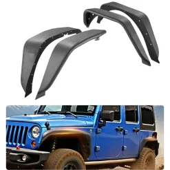 VEVOR Fender Flare, Front & Rear Jeep Fender Flares Compatible with 2007-2018 Jeep JK/JKU 2/4 Doors, Fine-Textured Black Paintable Off-Road Steel Liner Set, Fenders for Jeep JK, Rust-Resistant Coating