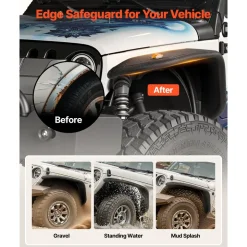 VEVOR Fender Flare, Front & Rear Jeep Fender Flares Compatible with 2018-2024 Jeeps JL/JLU 2/4 Doors, Off-Road Steel Liner Set with LED Lighting, Fine-Textured Black Paintable Fenders for Jeep JL