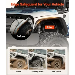 VEVOR Fender Flare, Front & Rear Fender Flares Compatible with 2007-2018 Jeeps JK/JKU 2/4 Doors, Fine-Textured Black Paintable Off-Road Steel Liner Set, Fenders for Jeep JK, Rust-Resistant Coating