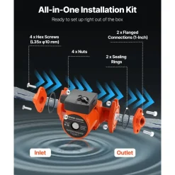 VEVOR F-15-58FC Cast Iron Circulator Pump, 17 GPM, AC 120V 20 ft Hot Water Recirculating Circulation Pump, 1-Inch Flange Connection, 3-Speed Adjustment, Quiet Operation, for Home Water Heating System