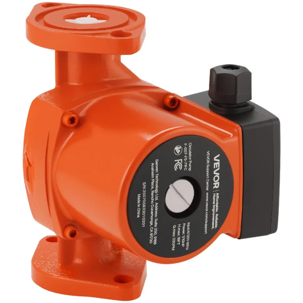 VEVOR F-007-F5-71FC Cast Iron Circulator Pump, 23 GPM, AC 120V 16 ft Hot Water Recirculating Circulation Pump, 1-Inch Flange Connection, 3-Speed Adjustment, Quiet Operation, for Home Heating System
