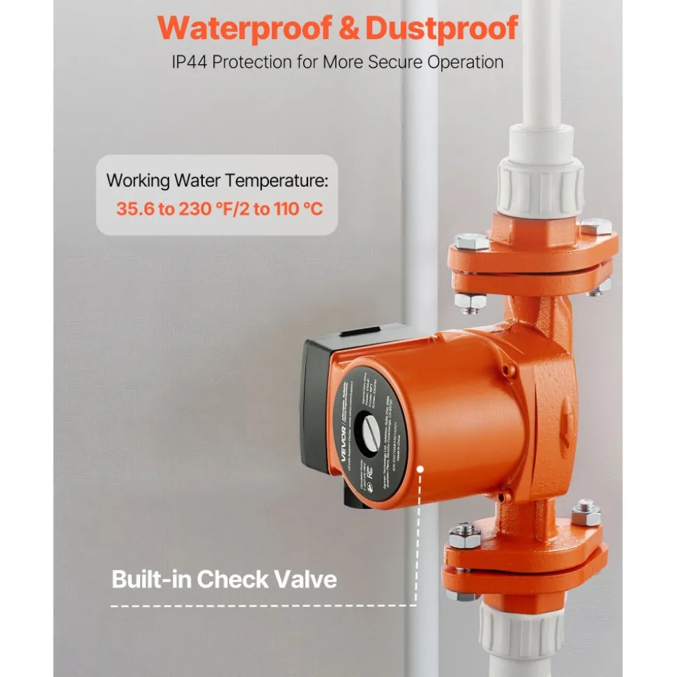 VEVOR F-007-F5-71FC Cast Iron Circulator Pump, 23 GPM, AC 120V 16 ft Hot Water Recirculating Circulation Pump, 1-Inch Flange Connection, 3-Speed Adjustment, Quiet Operation, for Home Heating System