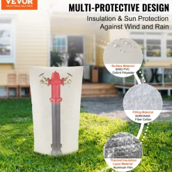 VEVOR Fiber Cotton Well Head Pump Cover, 20''W x 34''H, Pipe Insulation Cover Sprinkler Cover for Outside Backflow Valve Cover, 600D PVC Oxford Polyester Surface Aluminum Film Thermal Insulation Layer
