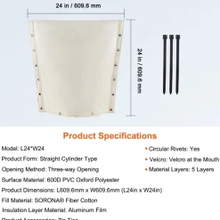 VEVOR Fiber Cotton Well Head Pump Cover, 24''W x 24''H, Pipe Insulation Cover Sprinkler Cover for Outside Backflow Valve Cover, 600D PVC Oxford Polyester Surface Aluminum Film Thermal Insulation Layer