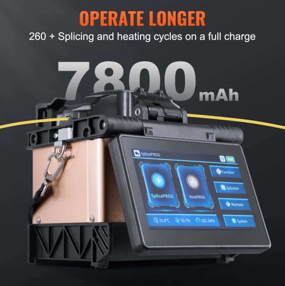 VEVOR Fiber Fusion Splicer 4 Motors, Clad Alignment Fiber Optic Splicer 6s Splicing & 13s Heating, Fiber Splicer Machine with 5" Touch Screen, 3 in 1 Fiber Holder, 7800mAh Battery for SM MM DS NZDS