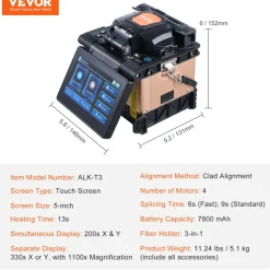 VEVOR Fiber Fusion Splicer 4 Motors, Clad Alignment Fiber Optic Splicer 6s Splicing & 13s Heating, Fiber Splicer Machine with 5