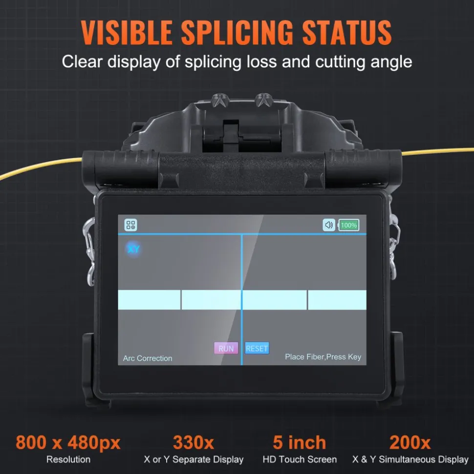 VEVOR Fiber Fusion Splicer 4 Motors, Clad Alignment Fiber Optic Splicer 6s Splicing & 13s Heating, Fiber Splicer Machine with 5" Touch Screen, 3 in 1 Fiber Holder, 7800mAh Battery for SM MM DS NZDS