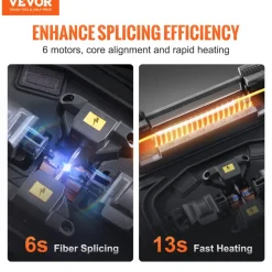 VEVOR Fiber Fusion Splicer 6 Motors with 8s Splicing & 18s Heating, 5200mAh Core Alignment Fibers Optical Splicer, 5" LCD Screen, 3 in 1 Fiber Holder, App Bluetooth Connectivity for SM MM DS NZDS