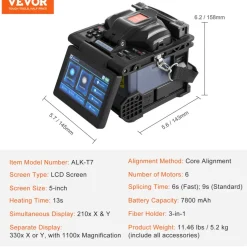 VEVOR Fiber Fusion Splicer 6-Motor, Core Alignment Fiber Optic Splicer 6s Splicing & 13s Heating, Fiber Splicer Machine with 5