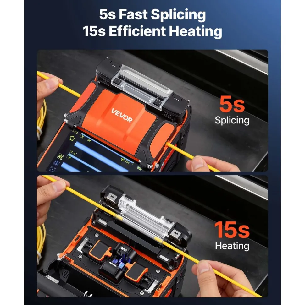 VEVOR Fiber Fusion Splicer 6 Motors, Core Alignment Fiber Optic Splicer 6s Splicing & 13s Heating, Fiber Splicer Machine with 5" Touch Screen, 3 in 1 Fiber Holder, 7800mAh Battery for SM MM DS NZDS