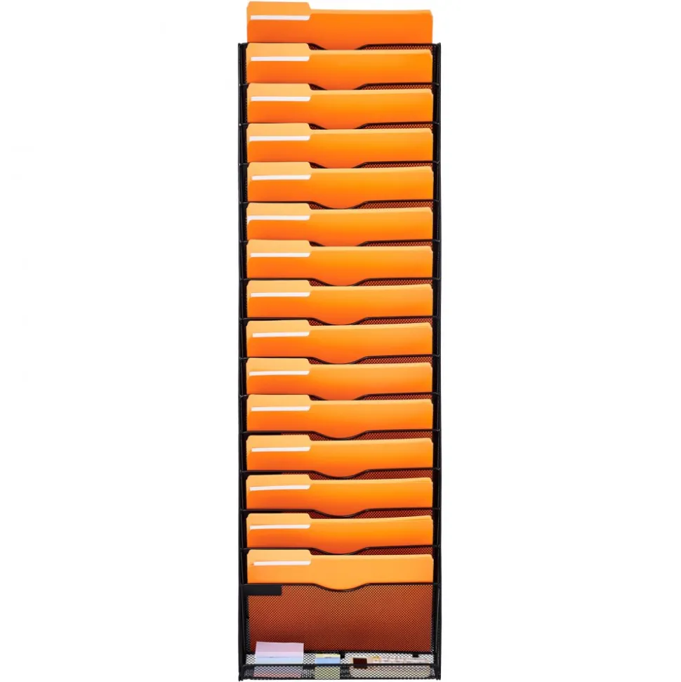 VEVOR File Wall Rack, One-Piece 16 Pockets Mesh Wall File Holder, Wall Mounted Magazine Mail Paper & Document Storage Folder, Metal Wall File Organizer with Nametag Label, for Office Home & School