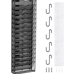 VEVOR File Wall Rack, One-Piece 16 Pockets Mesh Wall File Holder, Wall Mounted Magazine Mail Paper & Document Storage Folder, Metal Wall File Organizer with Nametag Label, for Office Home & School