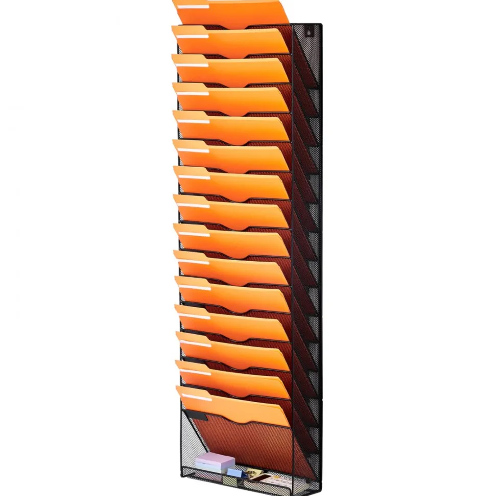 VEVOR File Wall Rack, One-Piece 16 Pockets Mesh Wall File Holder, Wall Mounted Magazine Mail Paper & Document Storage Folder, Metal Wall File Organizer with Nametag Label, for Office Home & School