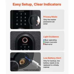 VEVOR Fingerprint Door Lock, Electronic Biometric Deadbolt with Pioneering Easy-Grip Design, Auto Locking, One-Time Code, Anti-Peeking Password, Keyless Entry Door Lock for Home Use, Matte Black