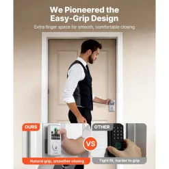 VEVOR Fingerprint Door Lock, Electronic Biometric Deadbolt with Pioneering Easy-Grip Design, Auto Locking, One-Time Code, Anti-Peeking Password, Keyless Entry Door Lock for Home, Apartment, Silver