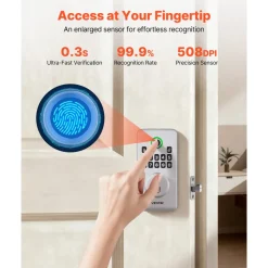 VEVOR Fingerprint Door Lock, Electronic Biometric Deadbolt with Pioneering Easy-Grip Design, Auto Locking, One-Time Code, Anti-Peeking Password, Keyless Entry Door Lock for Home, Apartment, Silver