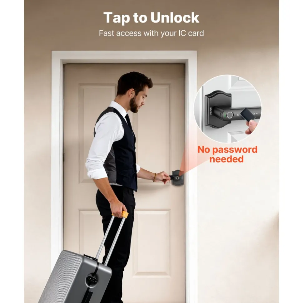 VEVOR Fingerprint Door Lock Set, Electronic Biometric Knob Keyless Entry Door Lock with Handle, Auto Locking, One-Time Code, Anti-Peeking Password, Easy Installation, for Home, Apartment, Matte Black