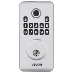 VEVOR Fingerprint Door Lock Set, Electronic Biometric Deadbolt Keyless Entry Door Lock with Handle, Pioneering Easy-Grip Design, Auto Locking, One-Time Code, Anti-Peeking Password, for Home, Silver