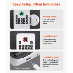VEVOR Fingerprint Door Lock Set, Electronic Biometric Deadbolt Keyless Entry Door Lock with Handle, Pioneering Easy-Grip Design, Auto Locking, One-Time Code, Anti-Peeking Password, for Home, Silver