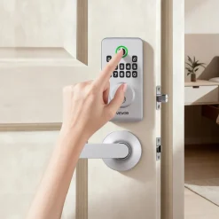 VEVOR Fingerprint Door Lock Set, Electronic Biometric Deadbolt Keyless Entry Door Lock with Handle, Pioneering Easy-Grip Design, Auto Locking, One-Time Code, Anti-Peeking Password, for Home, Silver