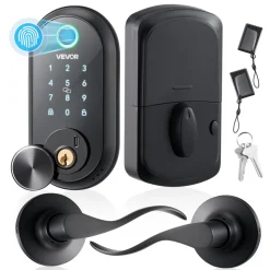 VEVOR Fingerprint Door Lock Set, Electronic Biometric Deadbolt Keyless Entry Door Lock with Handle, Pioneering Easy-Grip Design, Auto Locking, One-Time Code, Anti-Peeking Password, Matte Black
