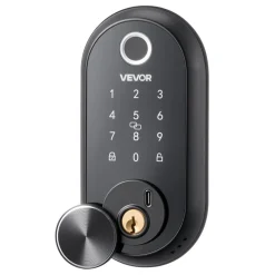 VEVOR Fingerprint Door Lock Set, Electronic Biometric Deadbolt Keyless Entry Door Lock with Handle, Pioneering Easy-Grip Design, Auto Locking, One-Time Code, Anti-Peeking Password, Matte Black