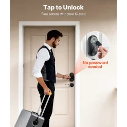 VEVOR Fingerprint Door Lock Set, Electronic Biometric Deadbolt Keyless Entry Door Lock with Handle, Pioneering Easy-Grip Design, Auto Locking, One-Time Code, Anti-Peeking Password, Matte Black